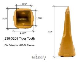 9 Mini Excavator Bucket Tiger Rock Teeth, 238-3209 withPins, Fits CAT VRS-50