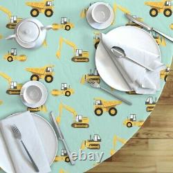 Round Tablecloth Digger Construction Cat Steam Roller Construction Cotton Sateen